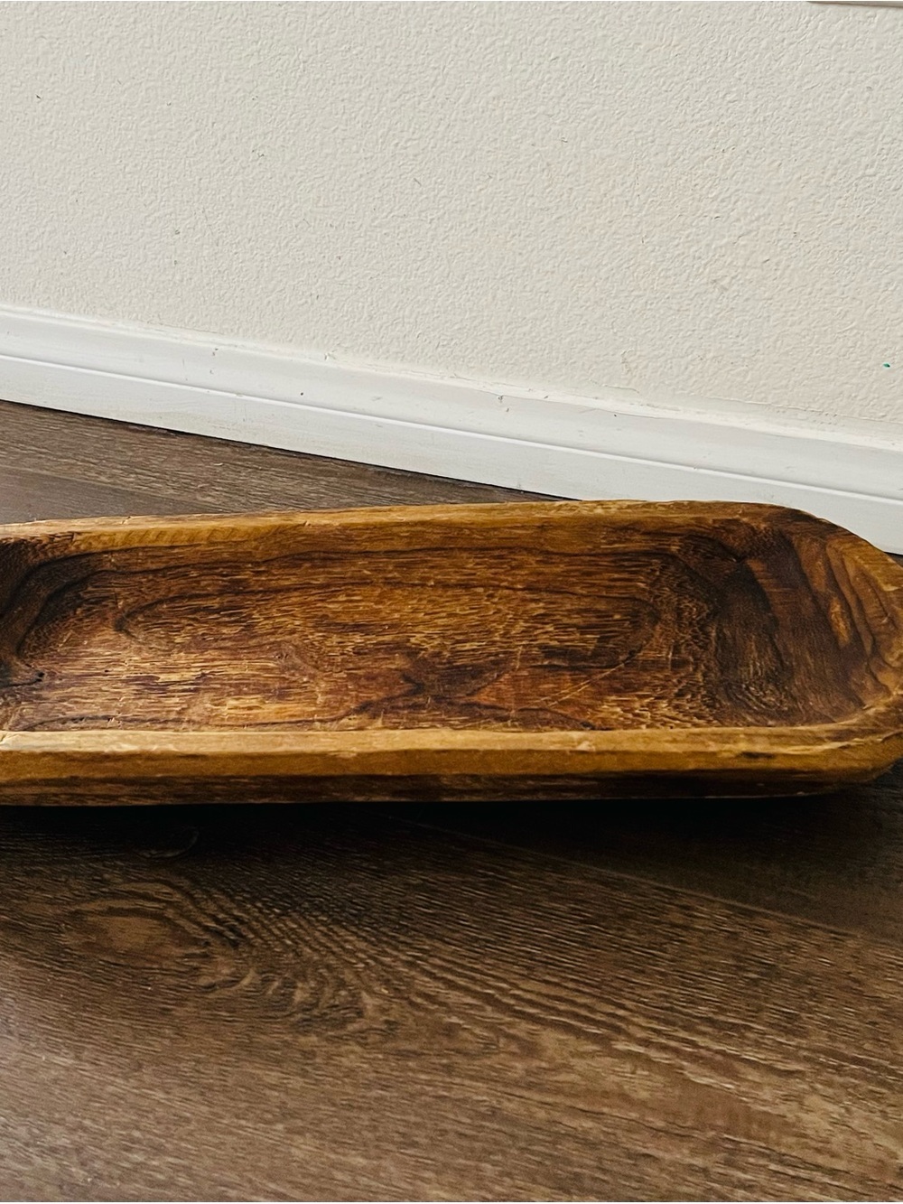 Hand-Carved Brown Wooden Dough Bowl - Rustic Home Bath Accent